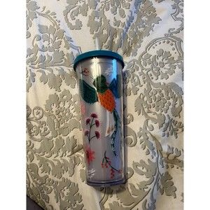 Starbucks Quetzal Bird Flowers Floral Acrylic Tumbler Venti 24 Oz Teal Lid
